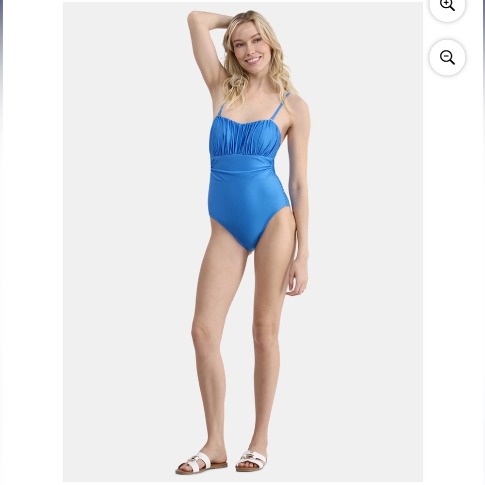 Time and Tru Shiny Shirred Bandeau One Piece Swimsuit